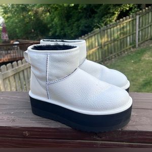 UGG Classic Mini Platform Boots - White Leather